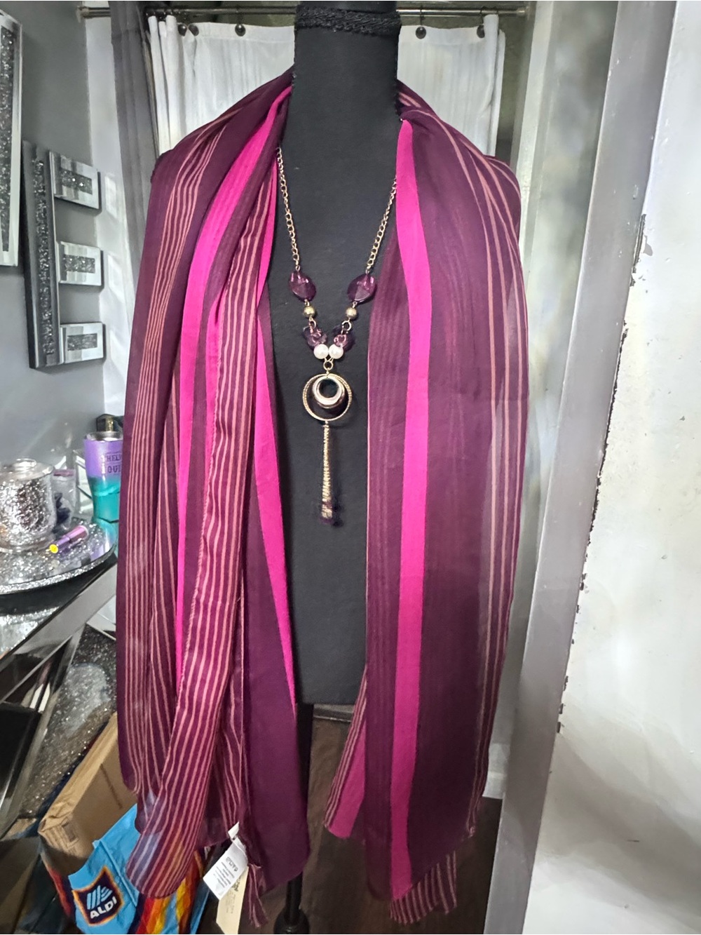 Plum & Magenta Striped Women's Scarf